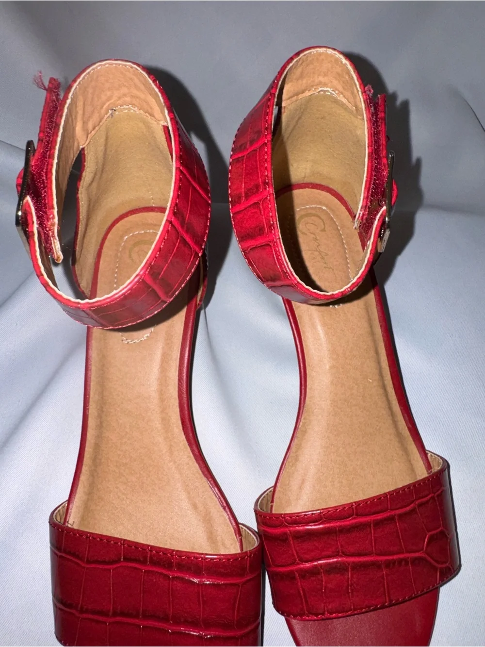 Comfort 1946 Sandals for Women Red Croc-Embossed Look Ankle Strap Wedge Sandals